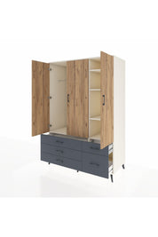 Kronos Dolap 5 Raflı 5 Çekmeceli Tek Askılı 132x59x195 Aytaşı-Çam/Antrasit