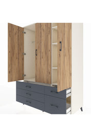 Kronos Dolap 5 Raflı 5 Çekmeceli Tek Askılı 132x59x195 Aytaşı-Çam/Antrasit