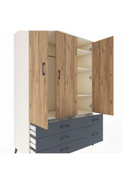 Kronos Dolap 5 Raflı 5 Çekmeceli Tek Askılı 132x59x195 Aytaşı-Çam/Antrasit