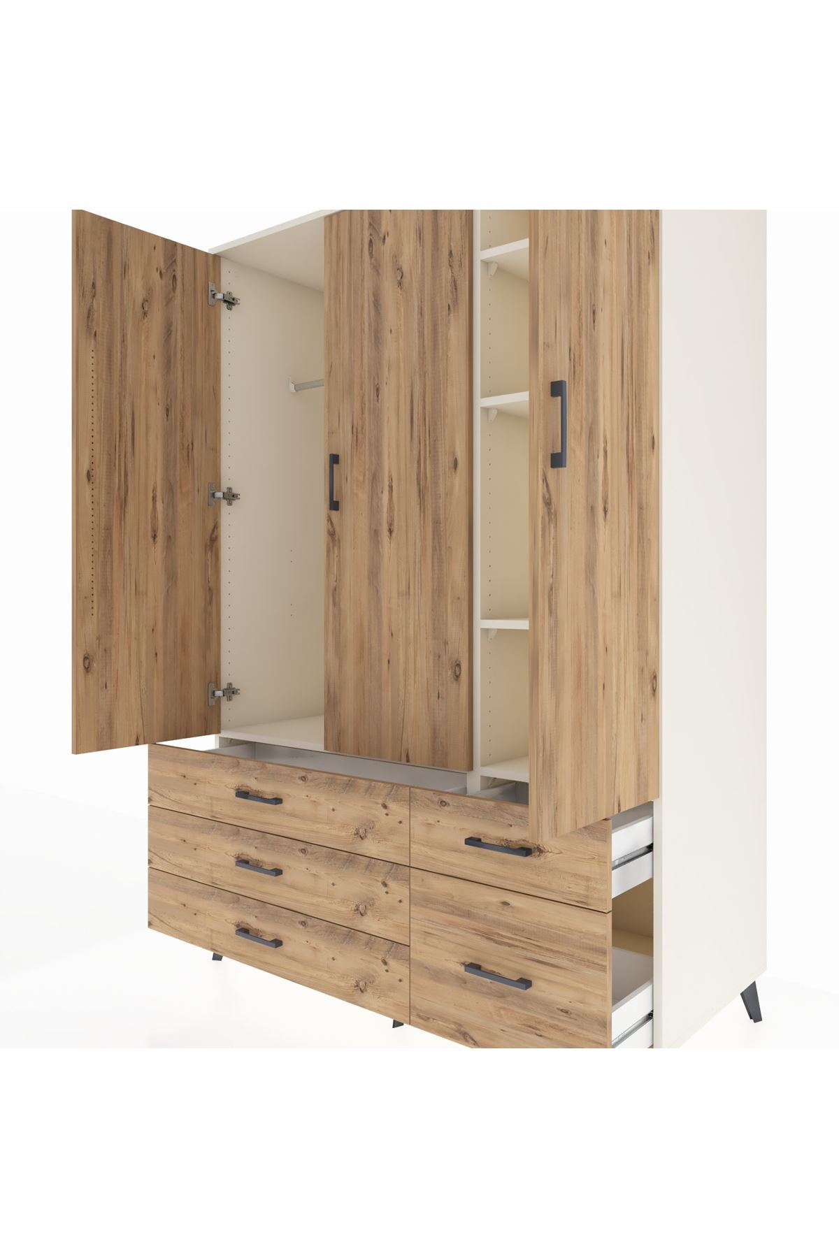 Kronos Dolap 5 Raflı 5 Çekmeceli Tek Askılı 132x59x195 Aytaşı-Çam/Çam