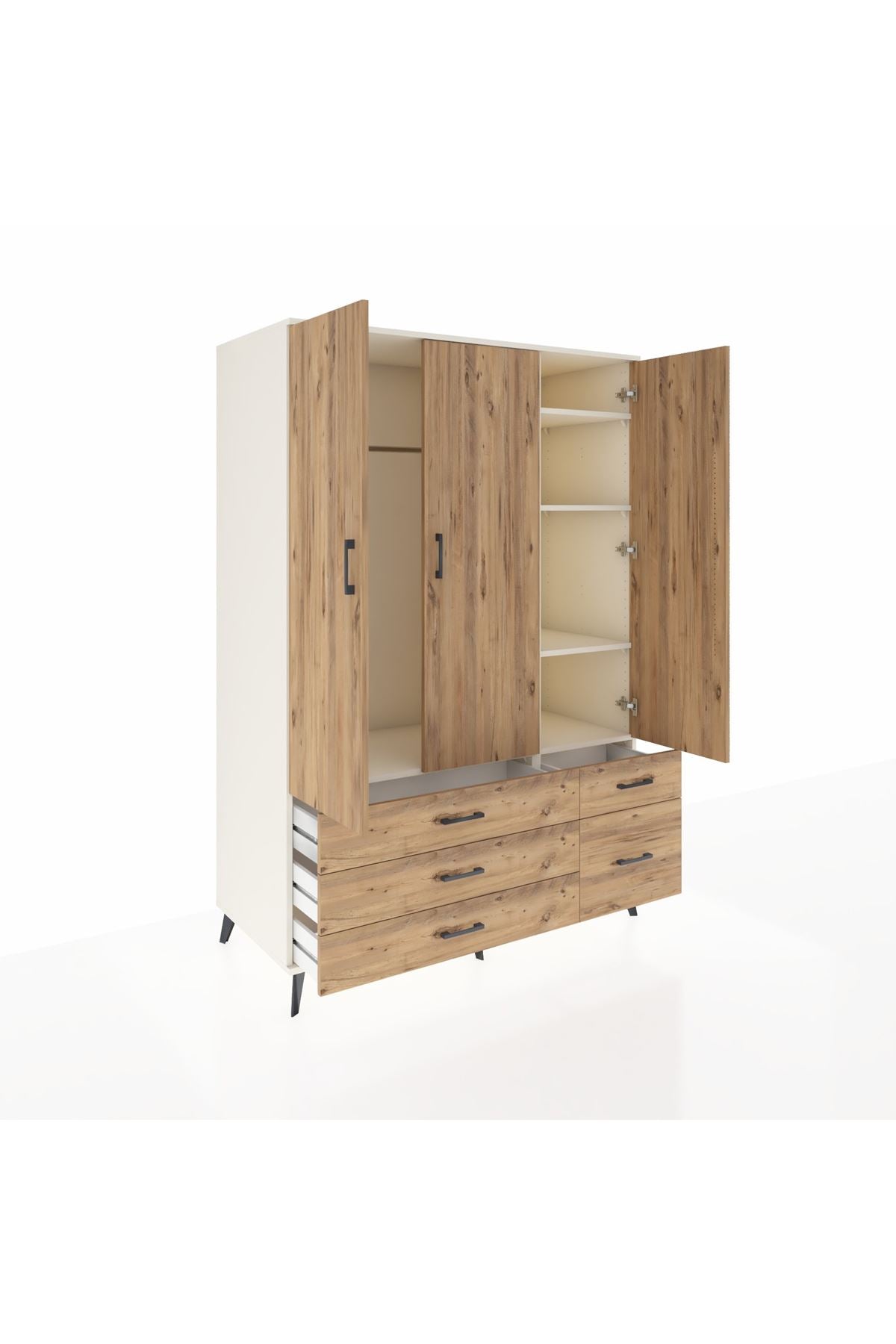 Kronos Dolap 5 Raflı 5 Çekmeceli Tek Askılı 132x59x195 Aytaşı-Çam/Çam