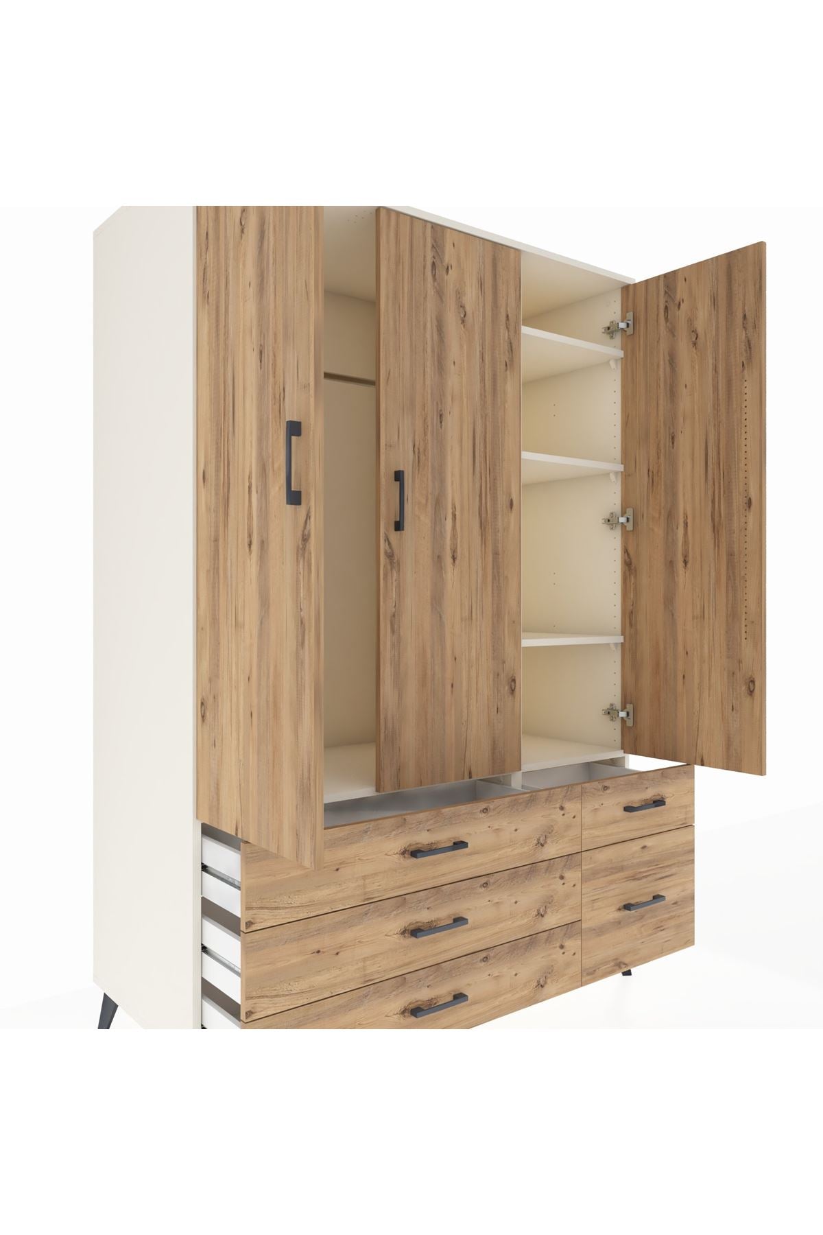 Kronos Dolap 5 Raflı 5 Çekmeceli Tek Askılı 132x59x195 Aytaşı-Çam/Çam