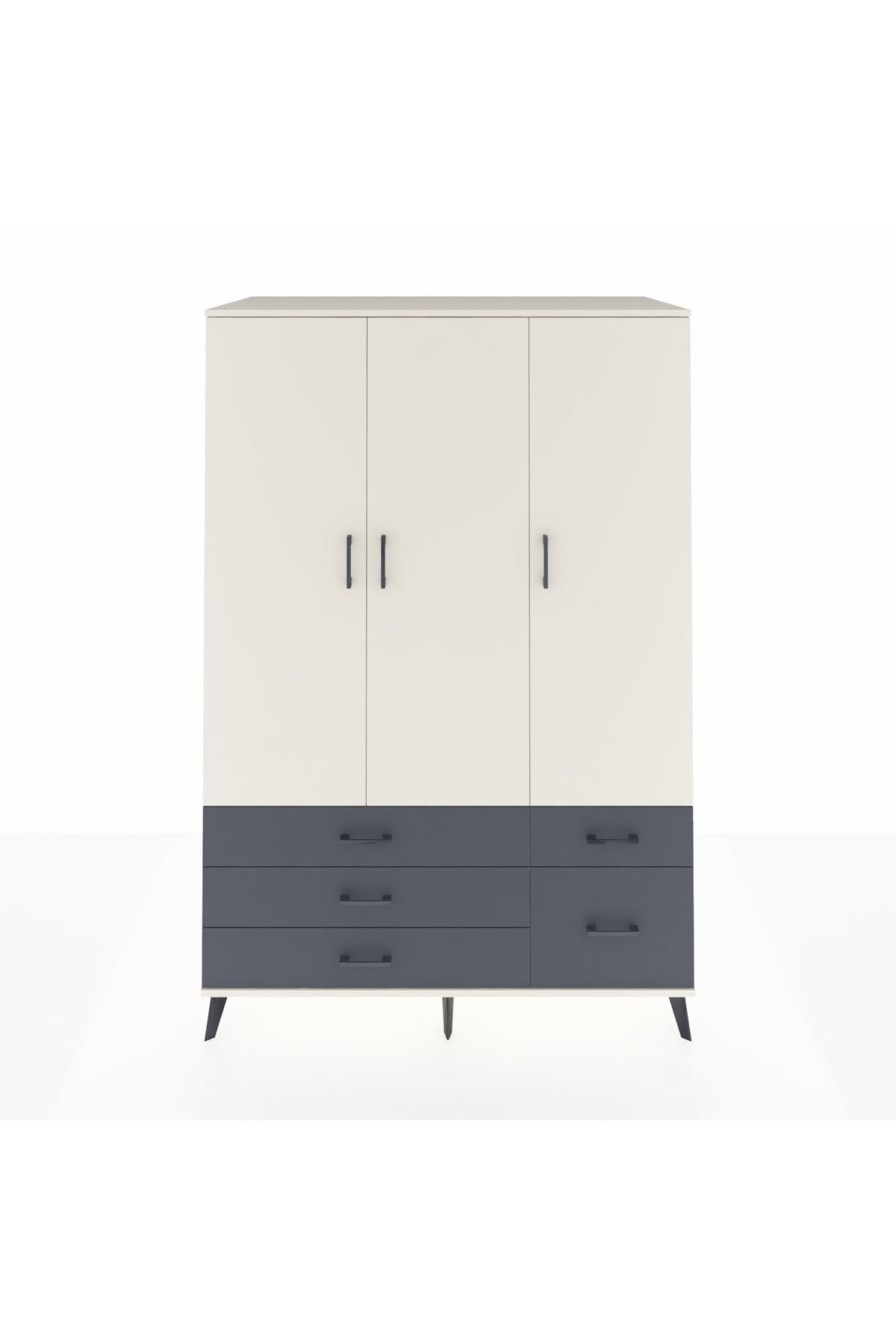 Kronos Dolap 5 Raflı 5 Çekmeceli Tek Askılı 132x59x195 Aytaşı-Aytaşı/Antrasit