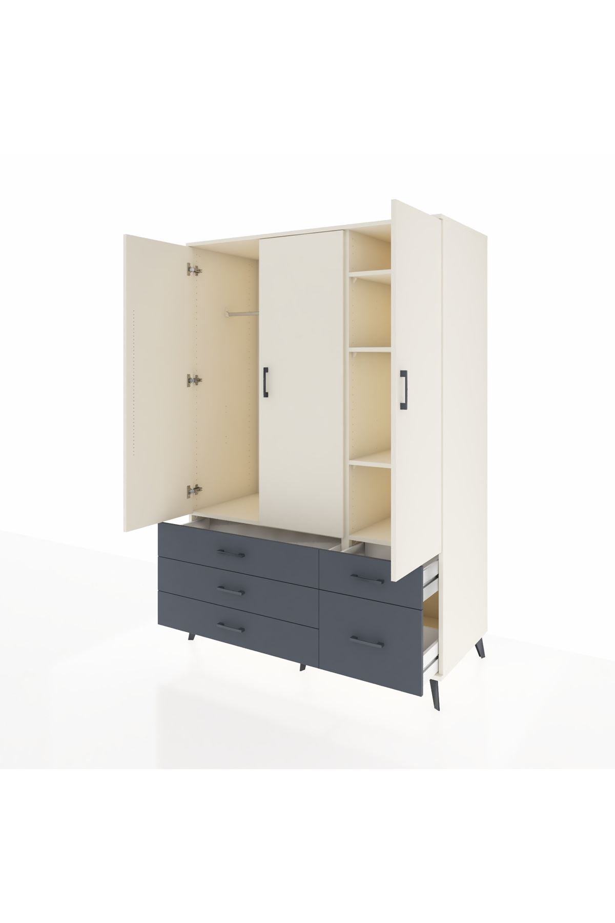 Kronos Dolap 5 Raflı 5 Çekmeceli Tek Askılı 132x59x195 Aytaşı-Aytaşı/Antrasit