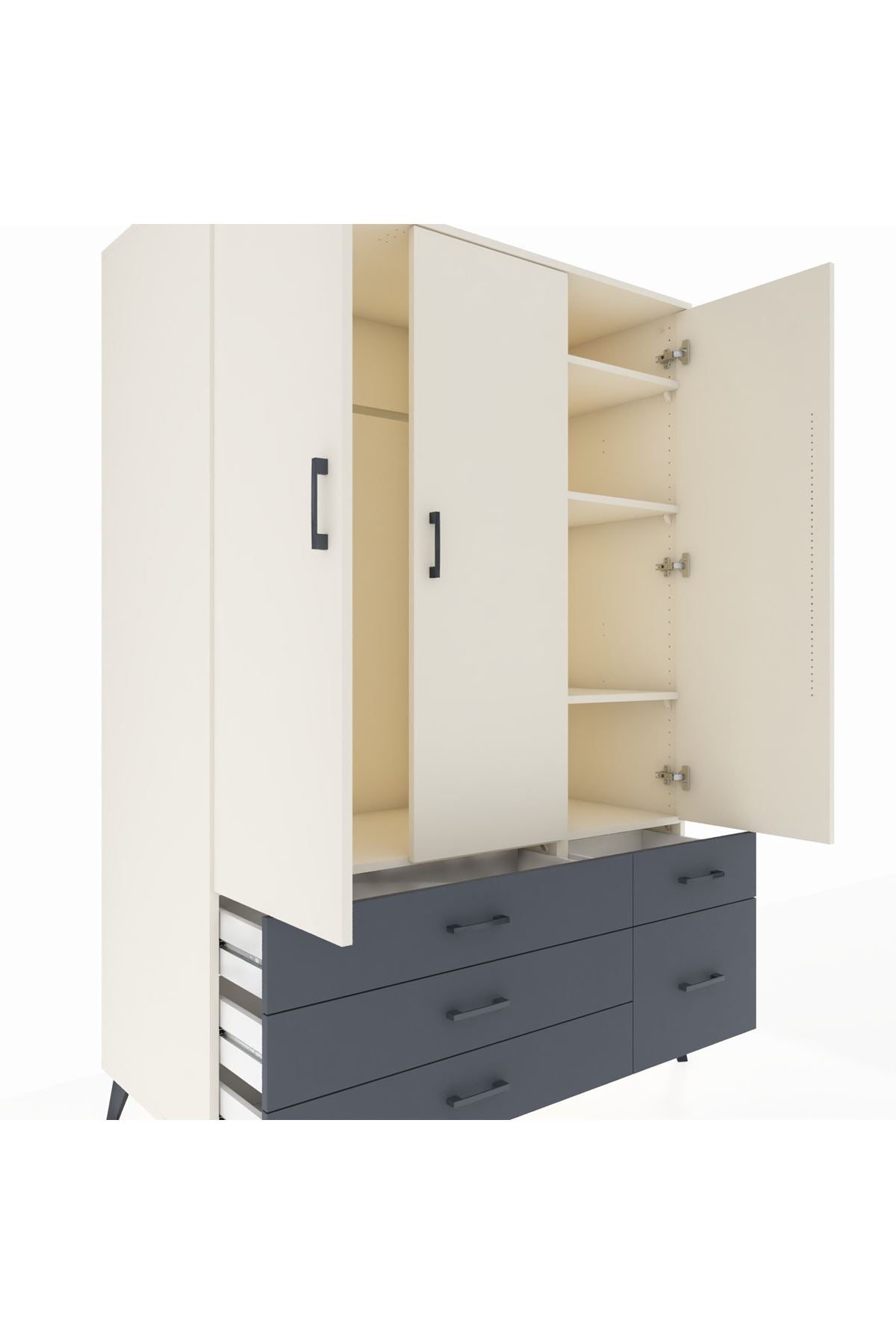 Kronos Dolap 5 Raflı 5 Çekmeceli Tek Askılı 132x59x195 Aytaşı-Aytaşı/Antrasit