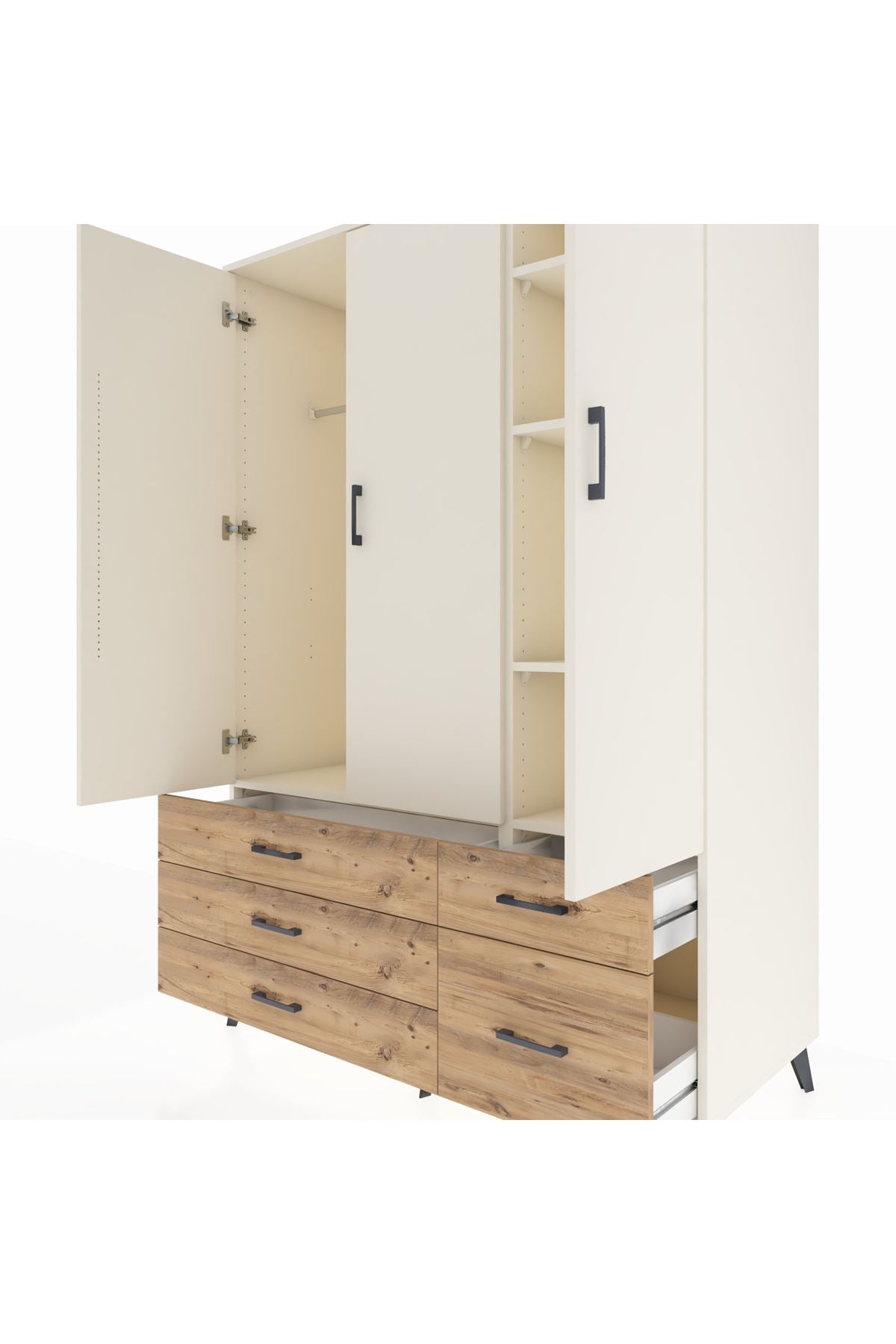 Kronos Dolap 5 Raflı 5 Çekmeceli Tek Askılı 132x59x195 Aytaşı-Aytaşı/Çam