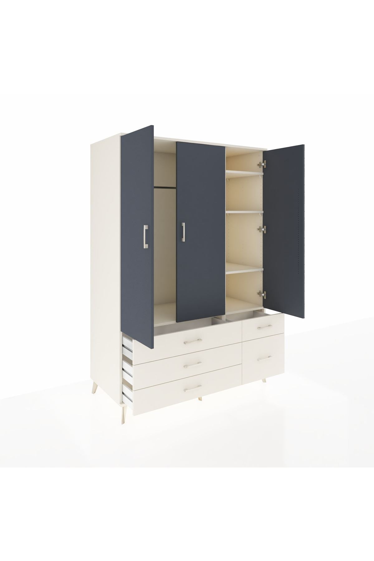 Kronos Dolap 5 Raflı 5 Çekmeceli Tek Askılı 132x59x195 Aytaşı-Antrasit/Aytaşı