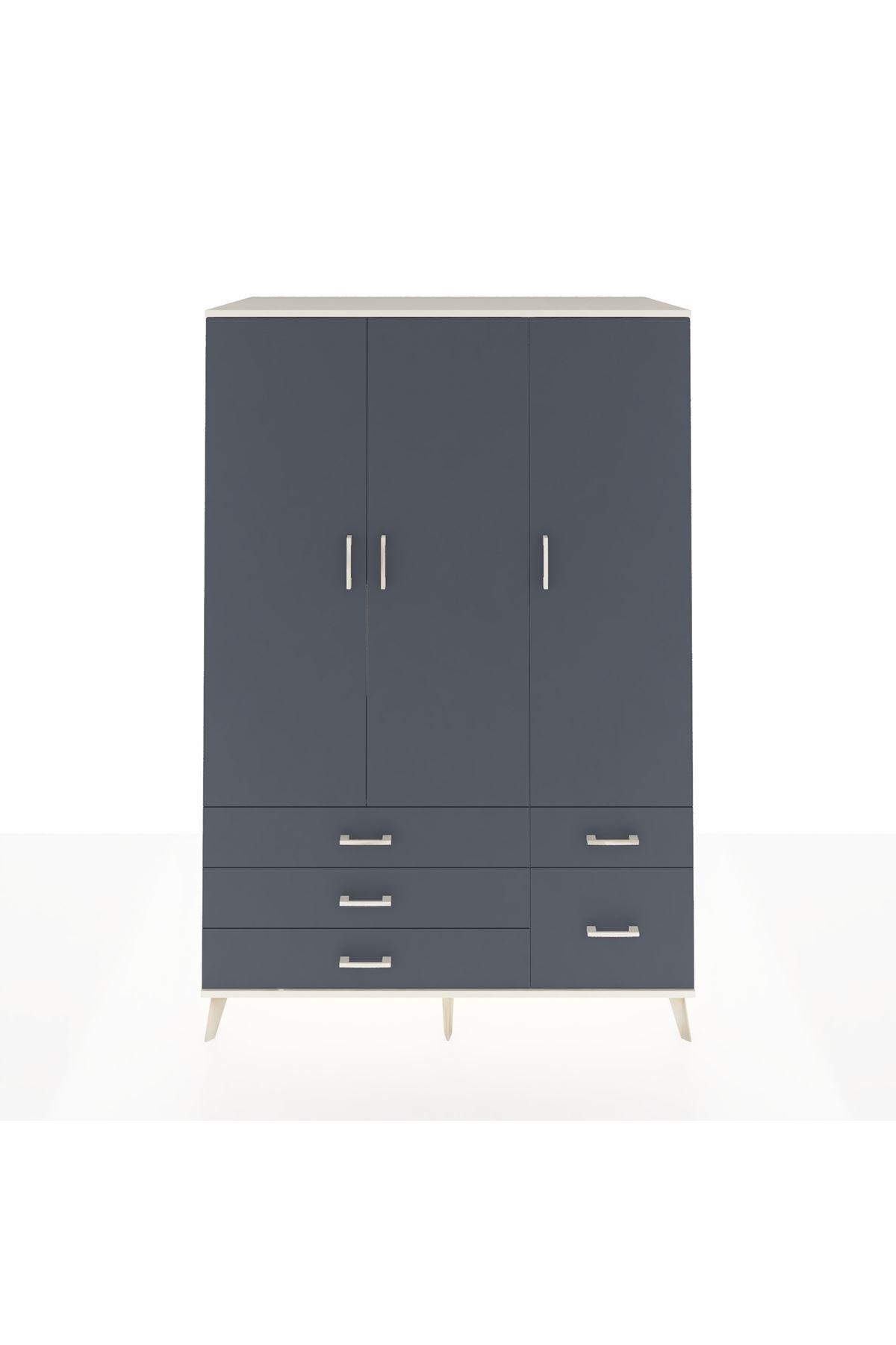 Kronos Dolap 5 Raflı 5 Çekmeceli Tek Askılı 132x59x195 Aytaşı-Antrasit/Antrasit