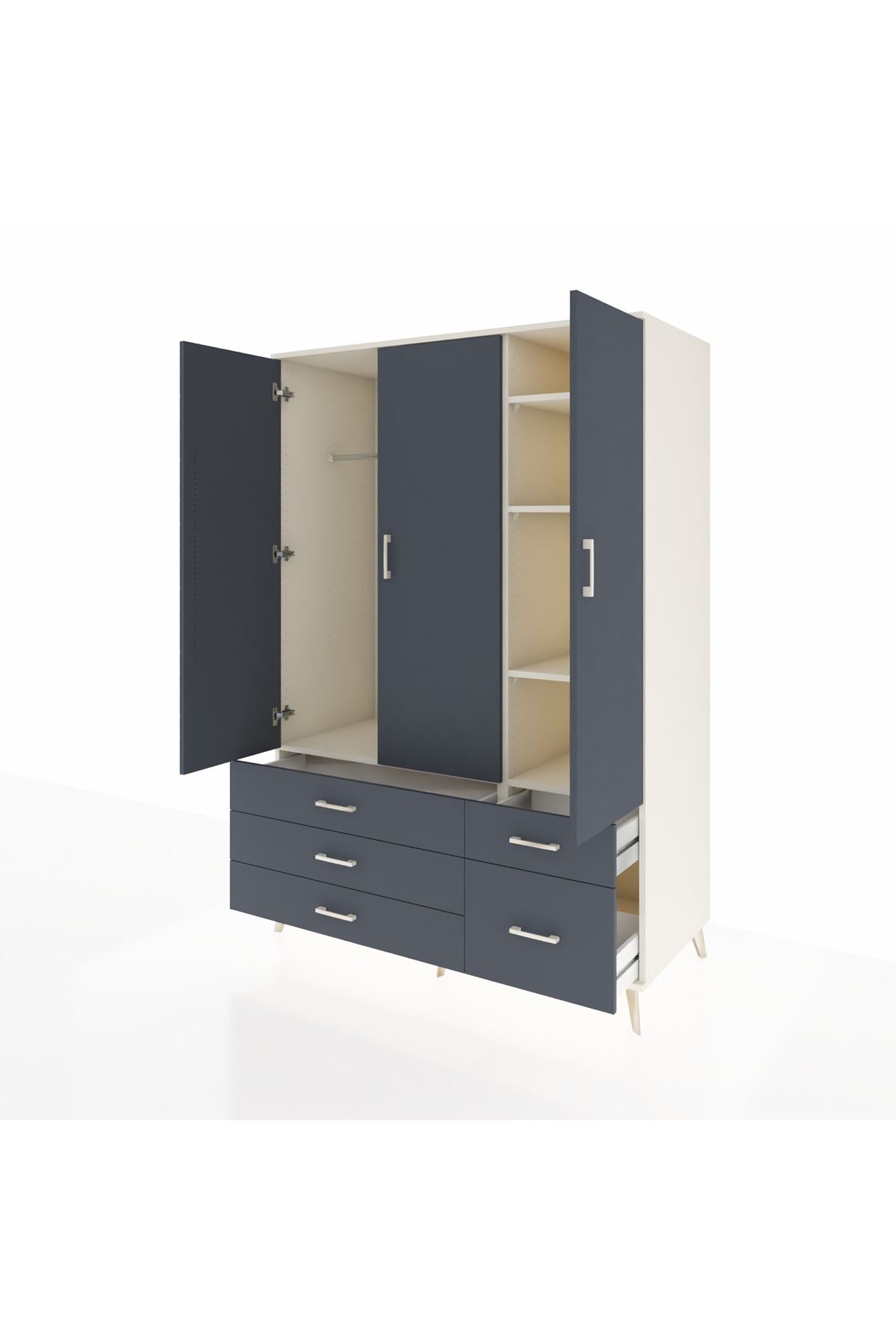 Kronos Dolap 5 Raflı 5 Çekmeceli Tek Askılı 132x59x195 Aytaşı-Antrasit/Antrasit