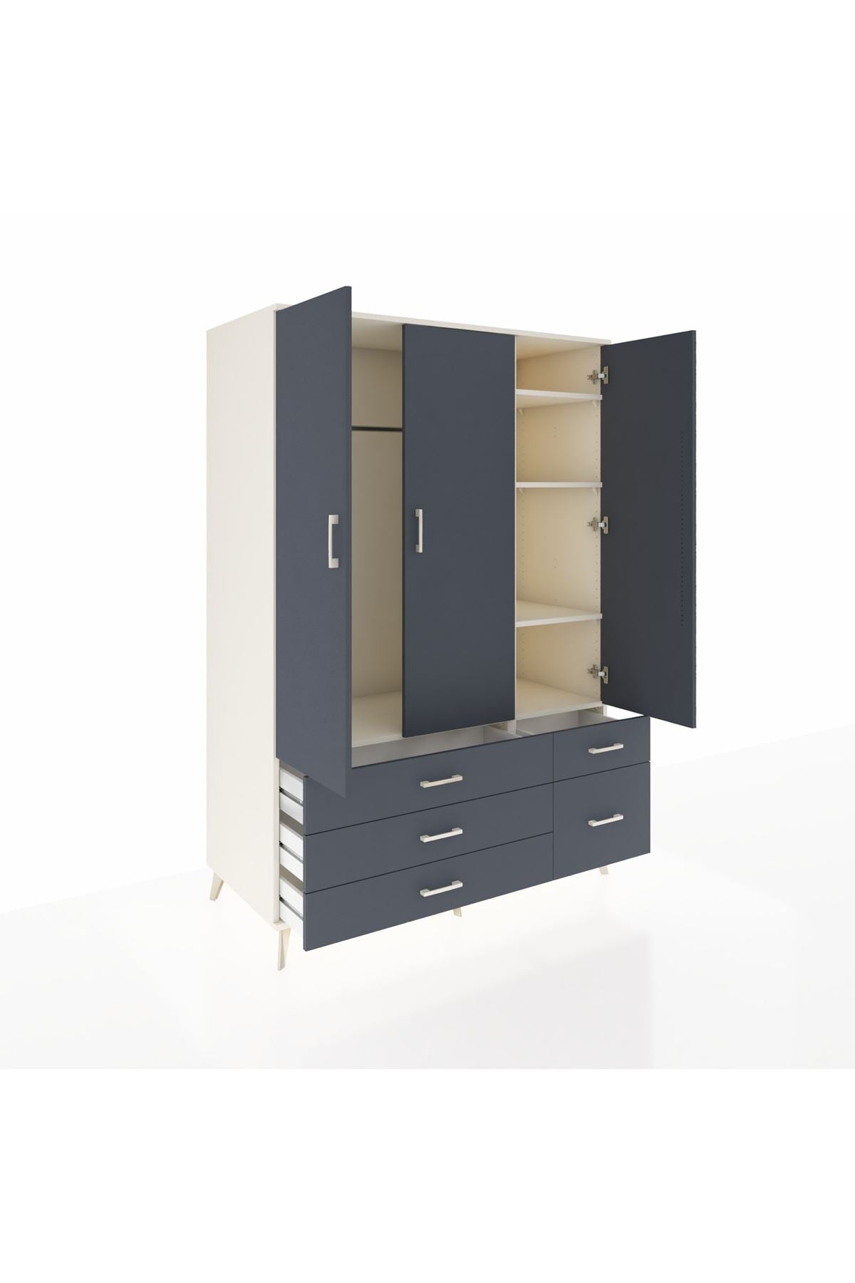 Kronos Dolap 5 Raflı 5 Çekmeceli Tek Askılı 132x59x195 Aytaşı-Antrasit/Antrasit