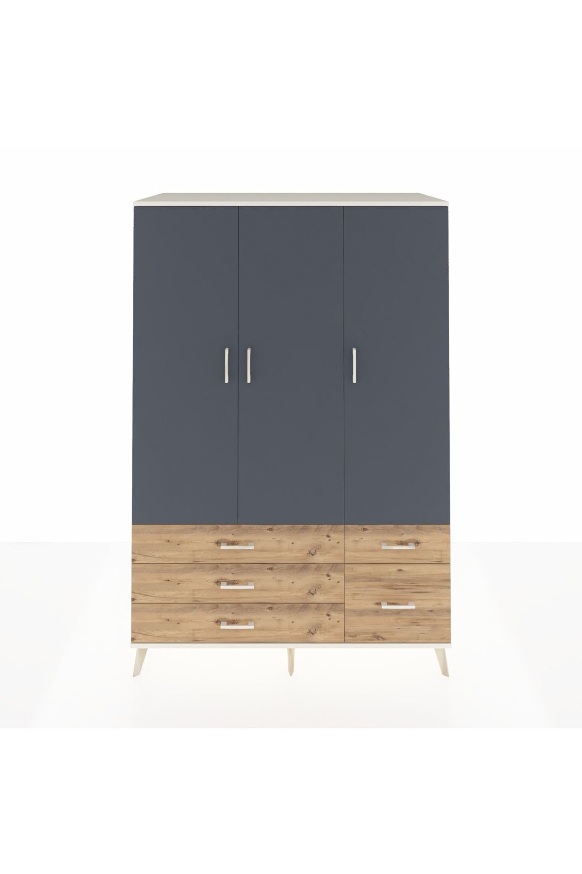 Kronos Dolap 5 Raflı 5 Çekmeceli Tek Askılı 132x59x195 Aytaşı-Antrasit/Çam