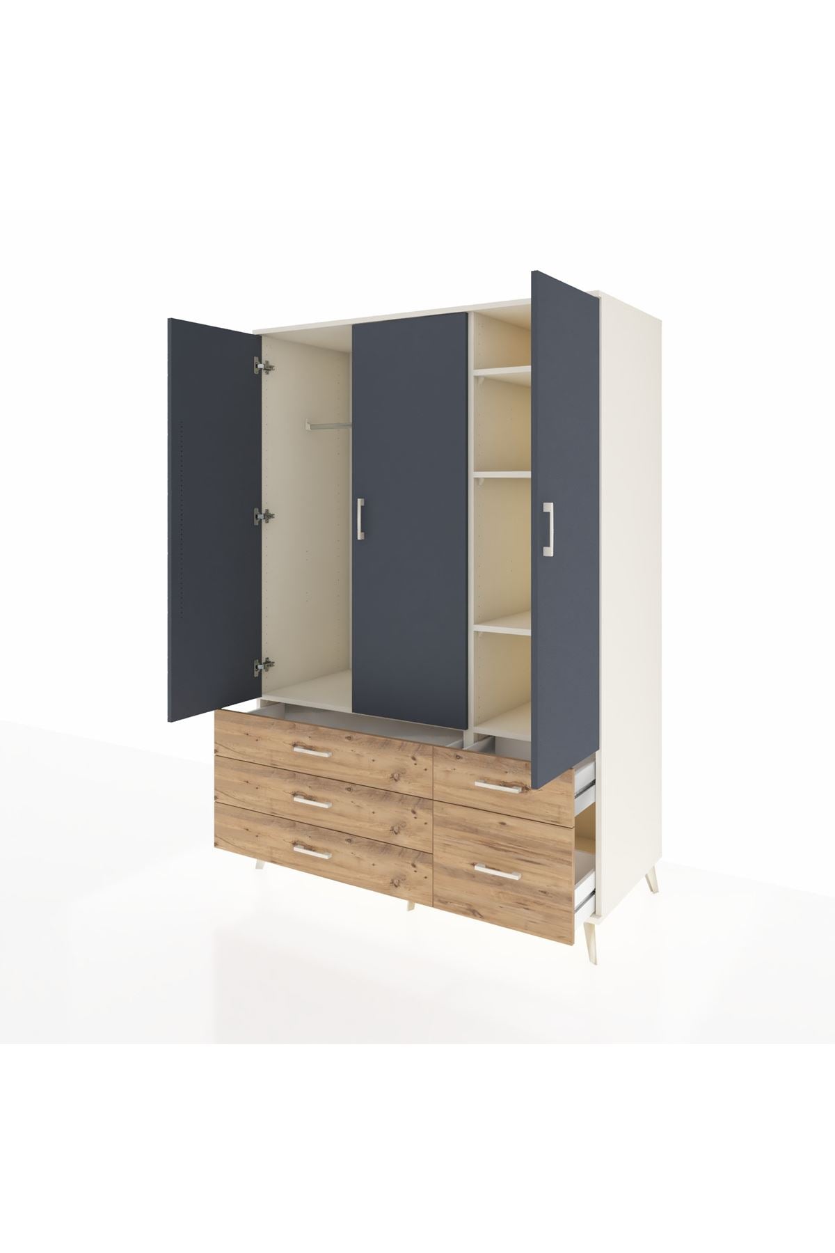 Kronos Dolap 5 Raflı 5 Çekmeceli Tek Askılı 132x59x195 Aytaşı-Antrasit/Çam