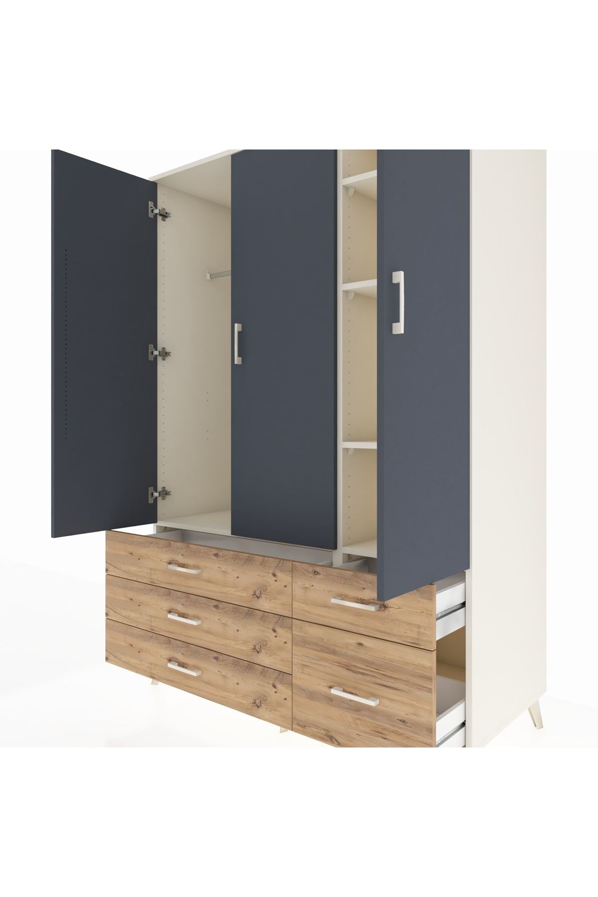 Kronos Dolap 5 Raflı 5 Çekmeceli Tek Askılı 132x59x195 Aytaşı-Antrasit/Çam