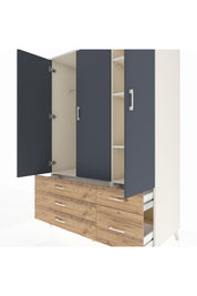 Kronos Dolap 5 Raflı 5 Çekmeceli Tek Askılı 132x59x195 Aytaşı-Antrasit/Çam