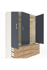 Kronos Dolap 5 Raflı 5 Çekmeceli Tek Askılı 132x59x195 Aytaşı-Antrasit/Çam