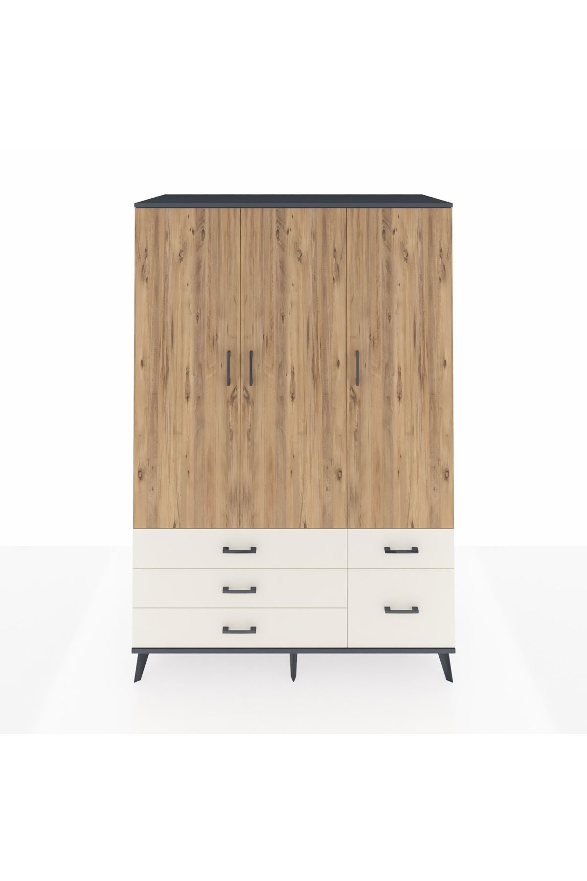 Kronos Dolap 5 Raflı 5 Çekmeceli Tek Askılı 132x59x195 Antrasit-Çam/Aytaşı