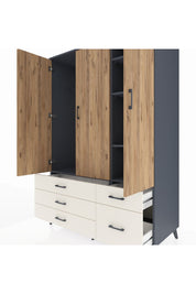 Kronos Dolap 5 Raflı 5 Çekmeceli Tek Askılı 132x59x195 Antrasit-Çam/Aytaşı