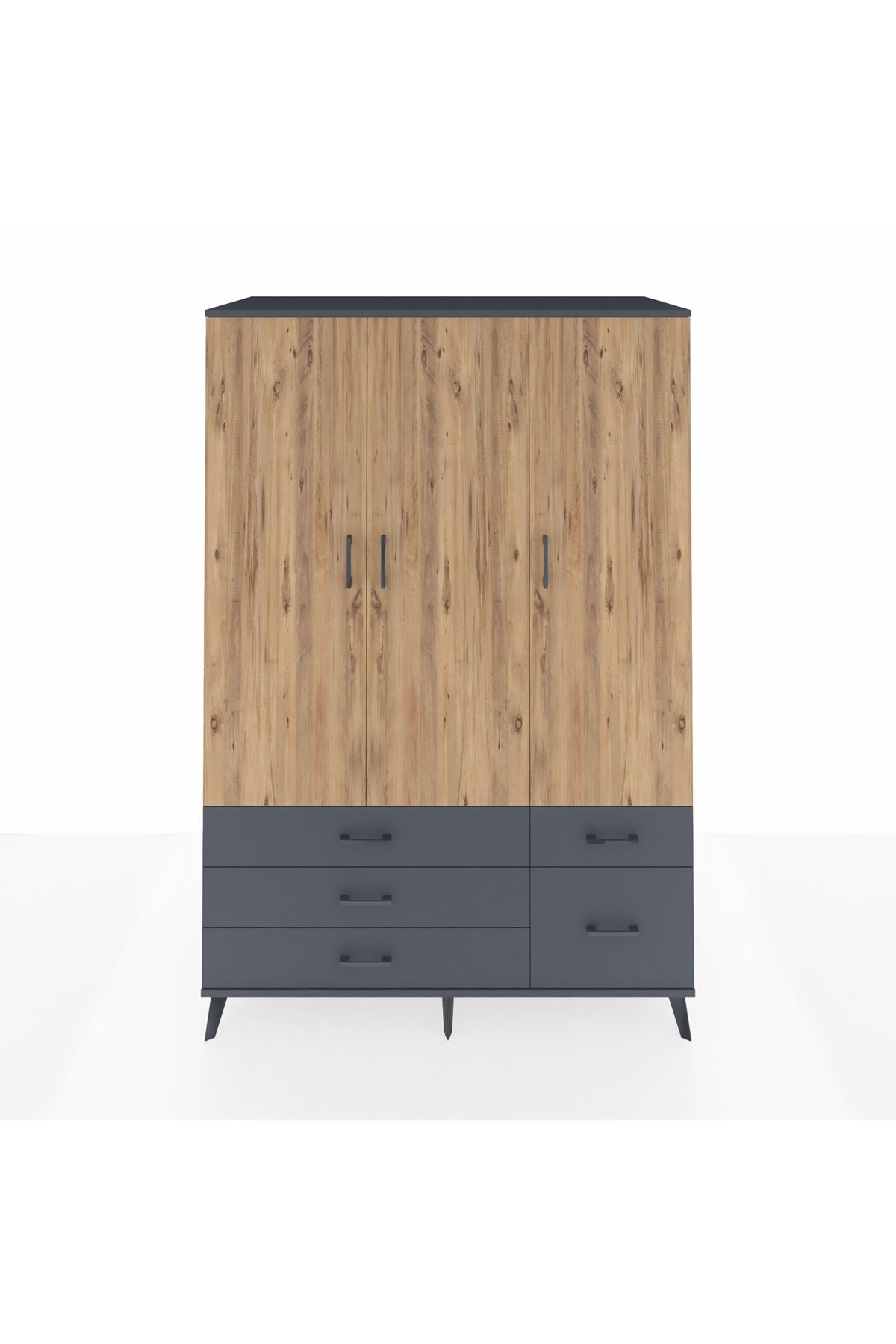 Kronos Dolap 5 Raflı 5 Çekmeceli Tek Askılı 132x59x195 Antrasit-Çam/Antrasit