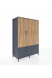 Kronos Dolap 5 Raflı 5 Çekmeceli Tek Askılı 132x59x195 Antrasit-Çam/Antrasit