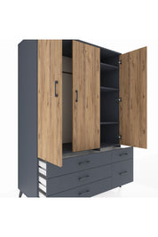 Kronos Dolap 5 Raflı 5 Çekmeceli Tek Askılı 132x59x195 Antrasit-Çam/Antrasit