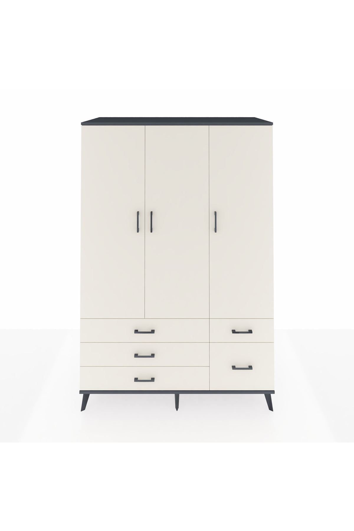 Kronos Dolap 5 Raflı 5 Çekmeceli Tek Askılı 132x59x195 Antrasit-Aytaşı/Aytaşı