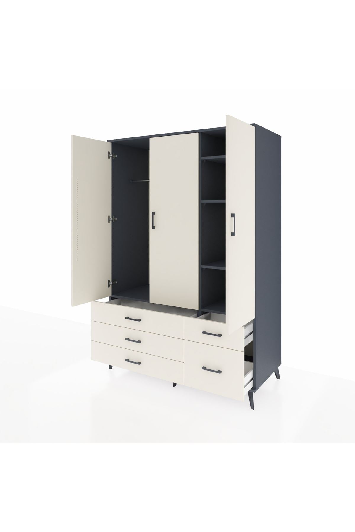 Kronos Dolap 5 Raflı 5 Çekmeceli Tek Askılı 132x59x195 Antrasit-Aytaşı/Aytaşı