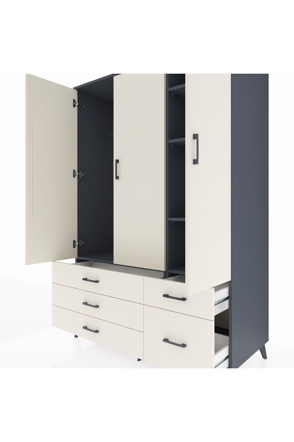 Kronos Dolap 5 Raflı 5 Çekmeceli Tek Askılı 132x59x195 Antrasit-Aytaşı/Aytaşı