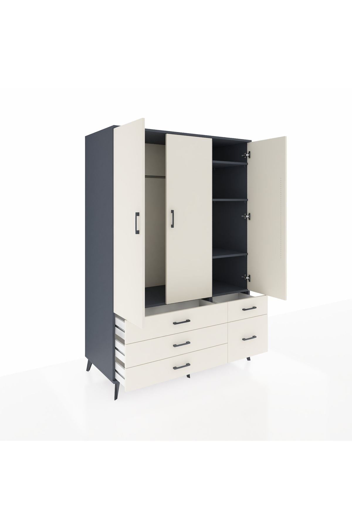 Kronos Dolap 5 Raflı 5 Çekmeceli Tek Askılı 132x59x195 Antrasit-Aytaşı/Aytaşı