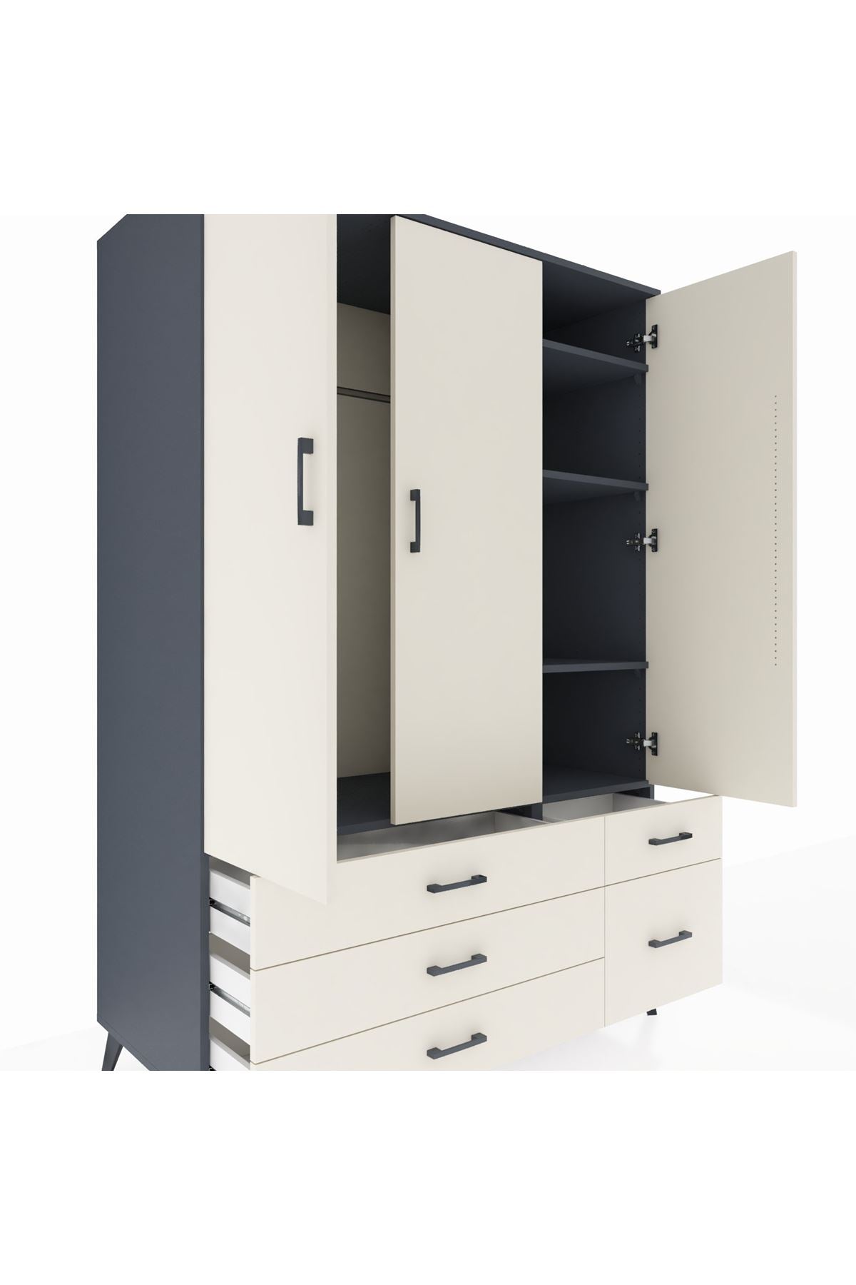Kronos Dolap 5 Raflı 5 Çekmeceli Tek Askılı 132x59x195 Antrasit-Aytaşı/Aytaşı