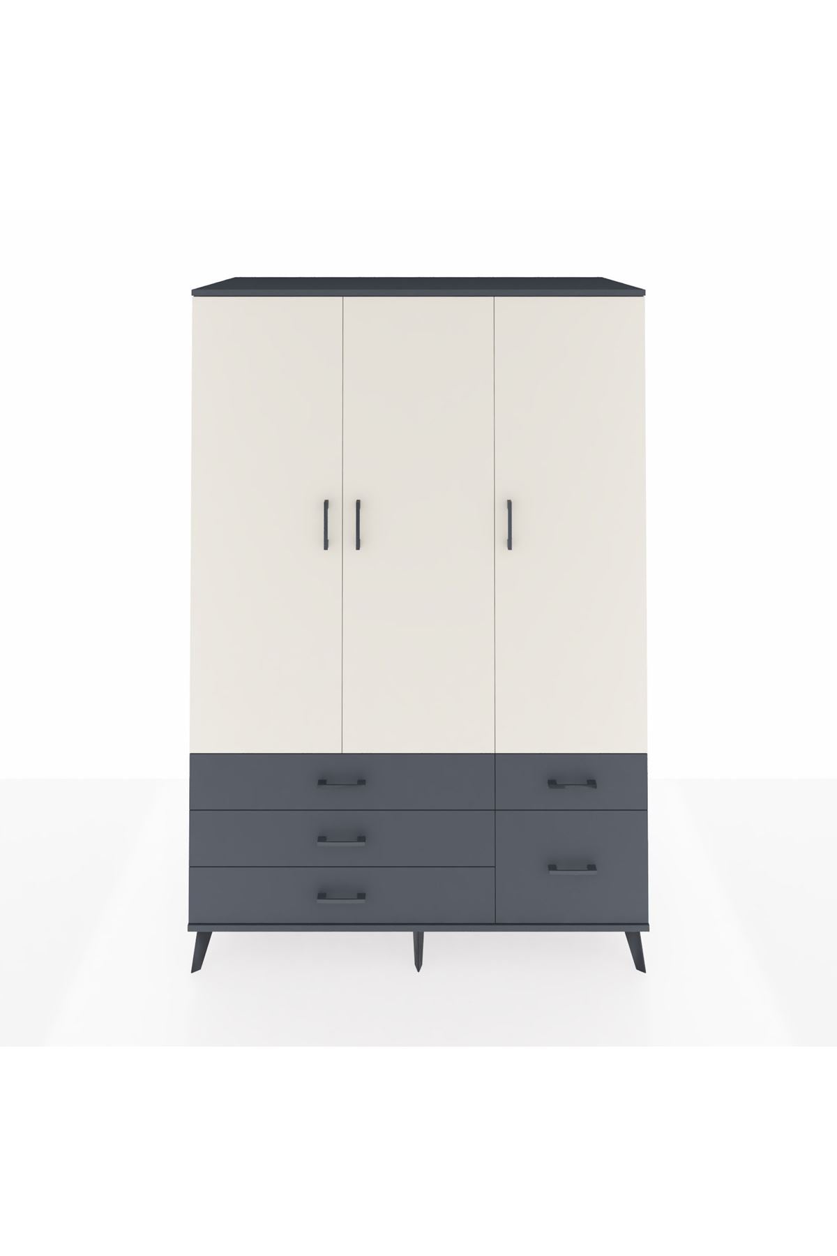 Kronos Dolap 5 Raflı 5 Çekmeceli Tek Askılı 132x59x195 Antrasit-Aytaşı/Antrasit