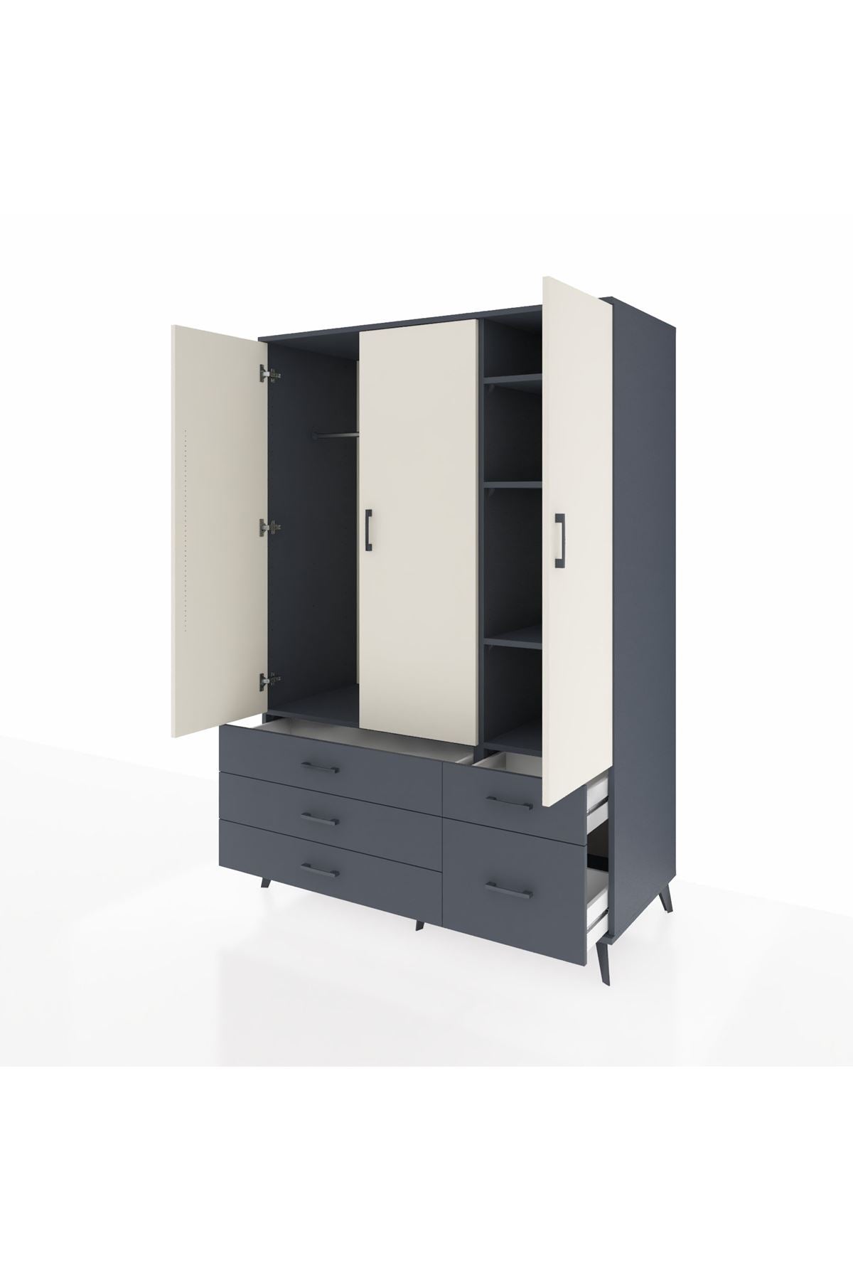 Kronos Dolap 5 Raflı 5 Çekmeceli Tek Askılı 132x59x195 Antrasit-Aytaşı/Antrasit