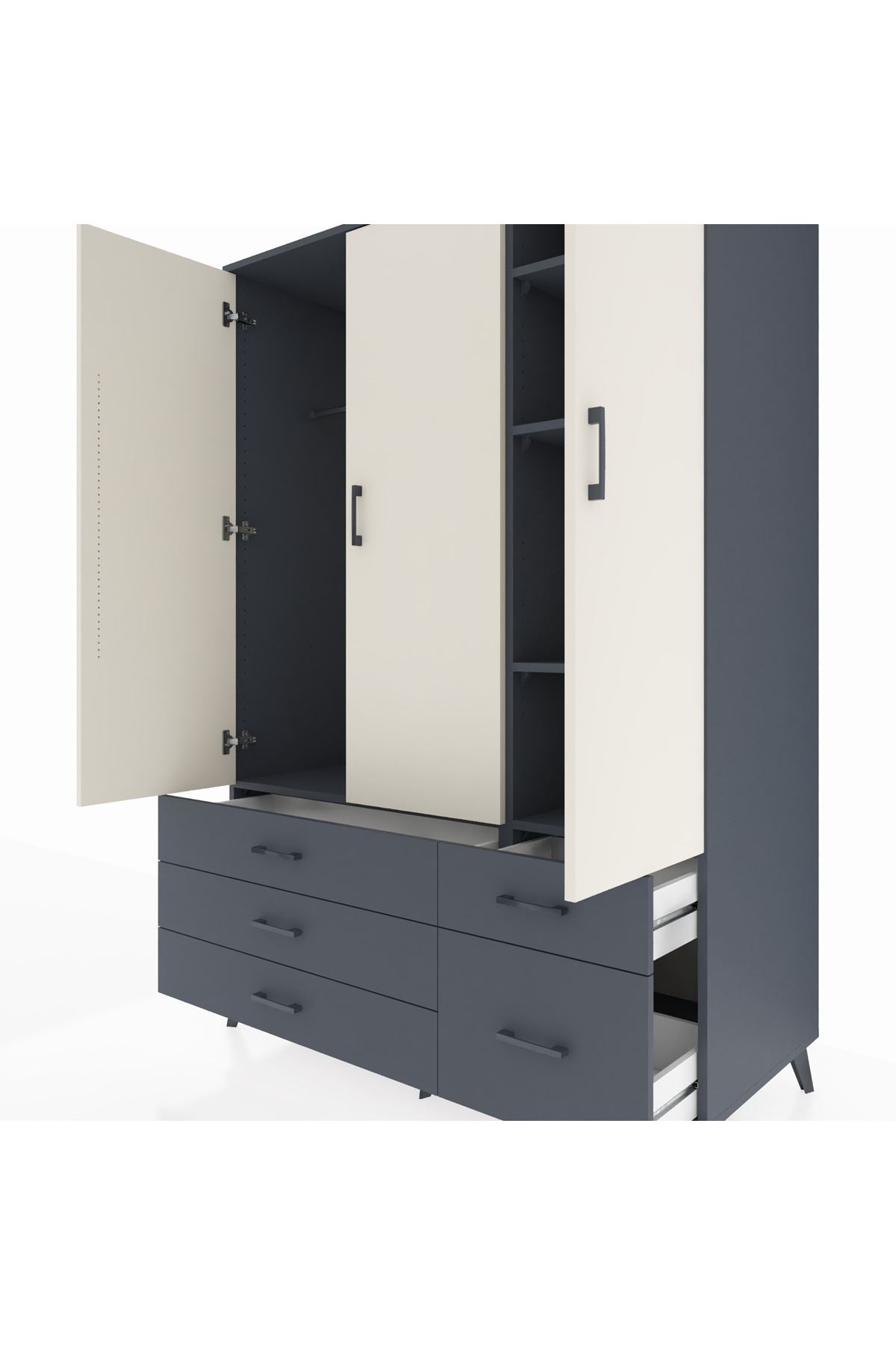 Kronos Dolap 5 Raflı 5 Çekmeceli Tek Askılı 132x59x195 Antrasit-Aytaşı/Antrasit