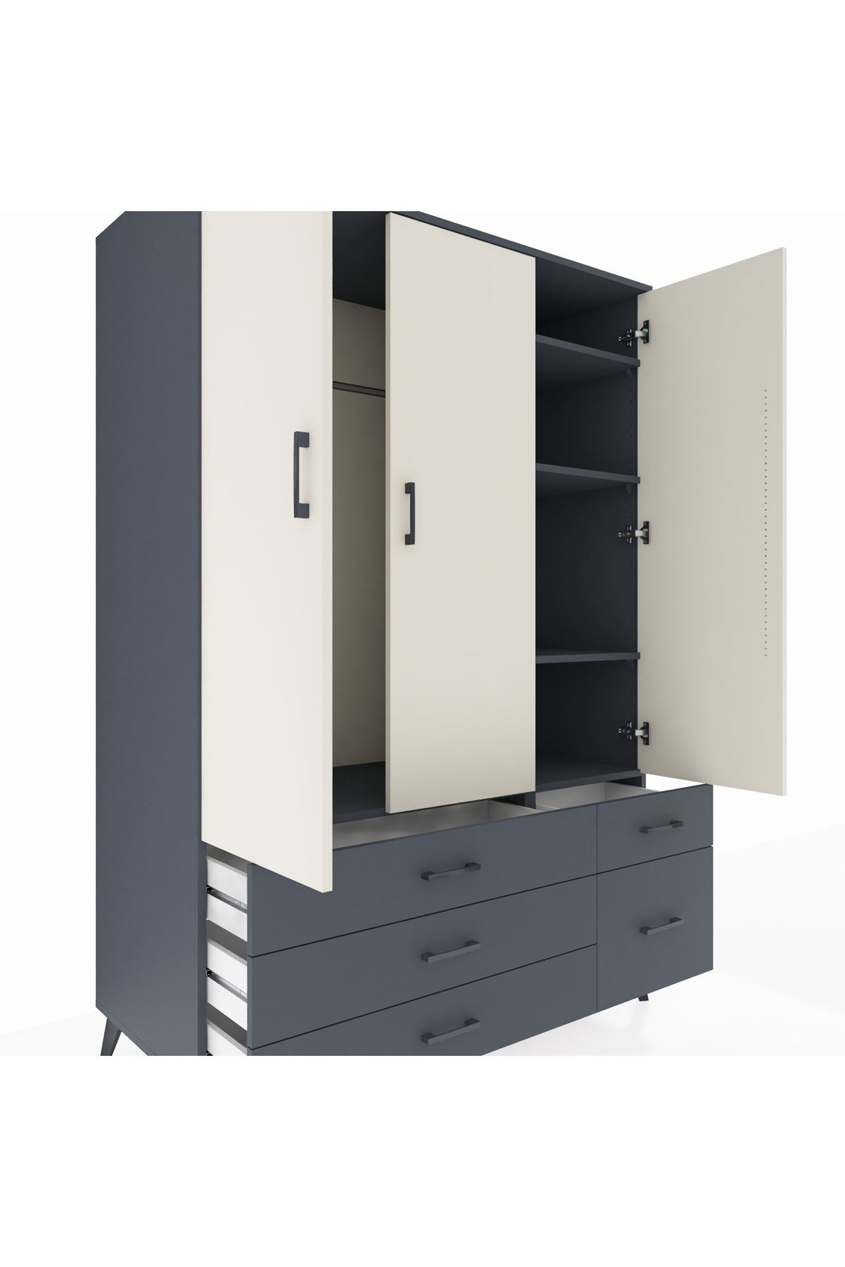 Kronos Dolap 5 Raflı 5 Çekmeceli Tek Askılı 132x59x195 Antrasit-Aytaşı/Antrasit