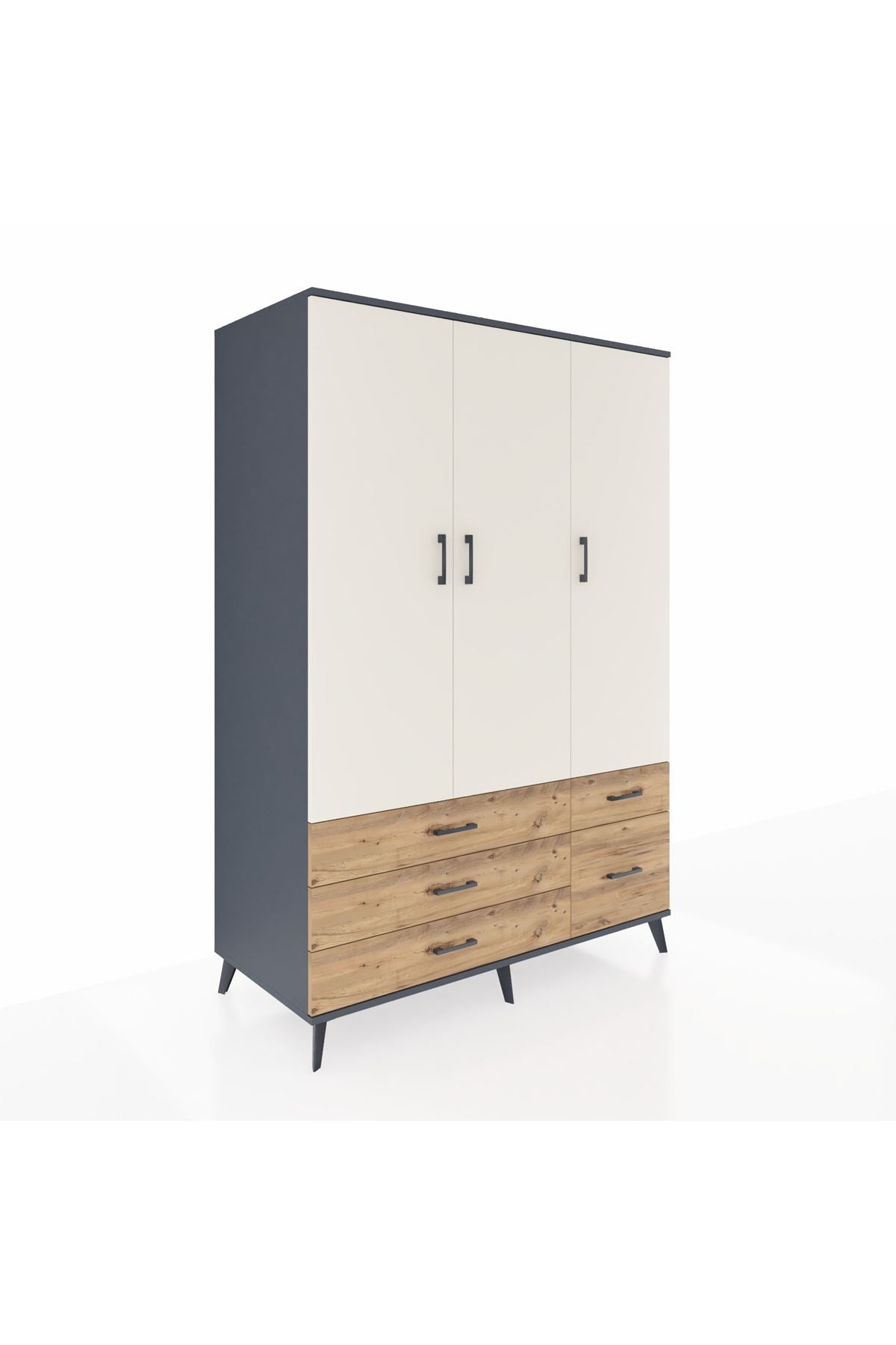 Kronos Dolap 5 Raflı 5 Çekmeceli Tek Askılı 132x59x195 Antrasit-Aytaşı/Çam