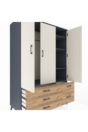 Kronos Dolap 5 Raflı 5 Çekmeceli Tek Askılı 132x59x195 Antrasit-Aytaşı/Çam