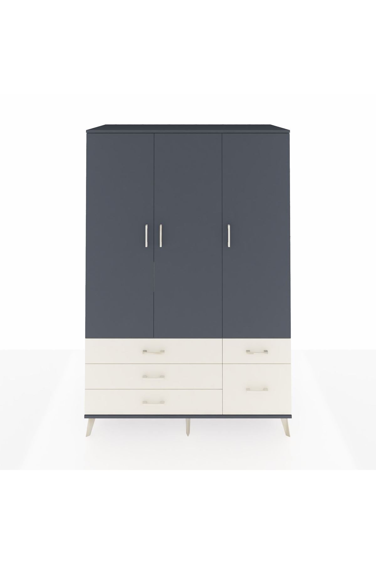 Kronos Dolap 5 Raflı 5 Çekmeceli Tek Askılı 132x59x195 Antrasit-Antrasit/Aytaşı