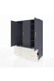 Kronos Dolap 5 Raflı 5 Çekmeceli Tek Askılı 132x59x195 Antrasit-Antrasit/Aytaşı