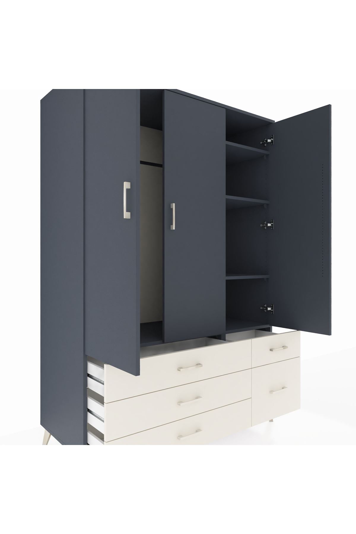 Kronos Dolap 5 Raflı 5 Çekmeceli Tek Askılı 132x59x195 Antrasit-Antrasit/Aytaşı