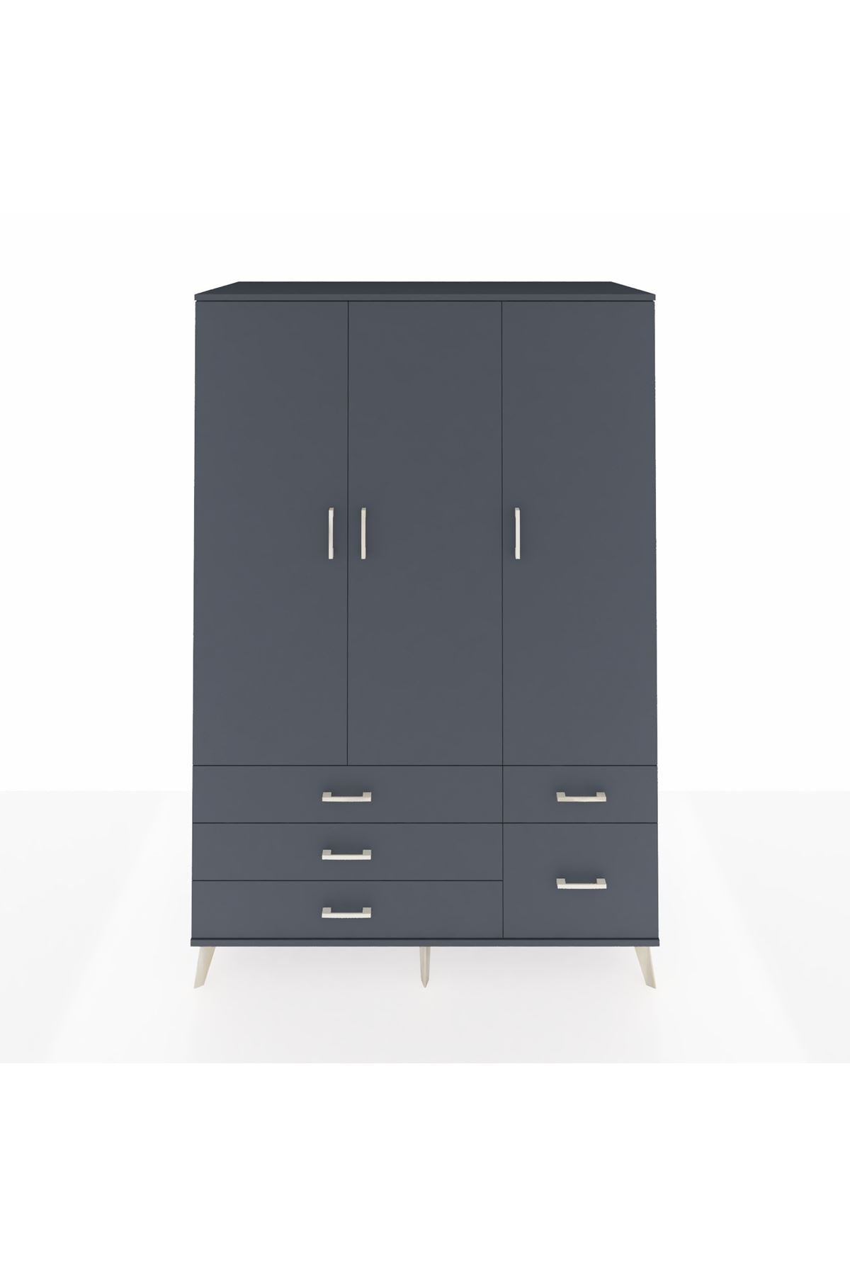 Kronos Dolap 5 Raflı 5 Çekmeceli Tek Askılı 132x59x195 Antrasit-Antrasit/Antrasit