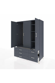 Kronos Dolap 5 Raflı 5 Çekmeceli Tek Askılı 132x59x195 Antrasit-Antrasit/Antrasit