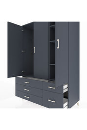 Kronos Dolap 5 Raflı 5 Çekmeceli Tek Askılı 132x59x195 Antrasit-Antrasit/Antrasit