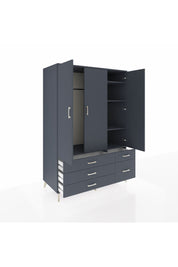 Kronos Dolap 5 Raflı 5 Çekmeceli Tek Askılı 132x59x195 Antrasit-Antrasit/Antrasit