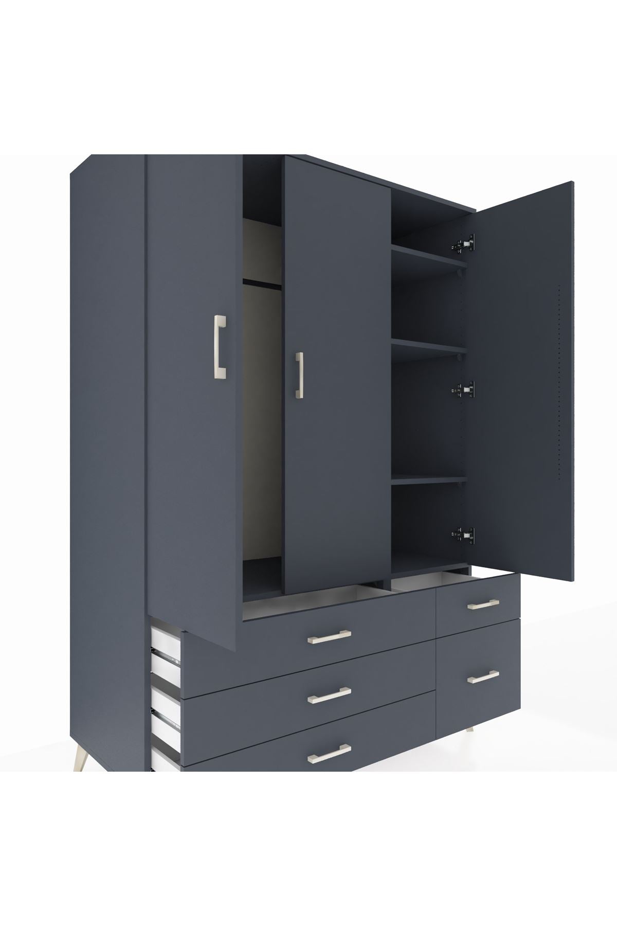 Kronos Dolap 5 Raflı 5 Çekmeceli Tek Askılı 132x59x195 Antrasit-Antrasit/Antrasit