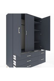 Kronos Dolap 5 Raflı 5 Çekmeceli Tek Askılı 132x59x195 Antrasit-Antrasit/Antrasit