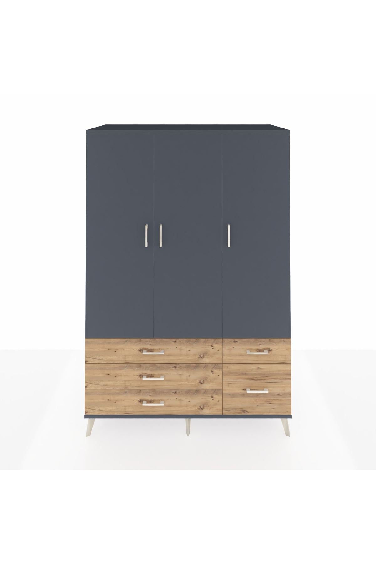 Kronos Dolap 5 Raflı 5 Çekmeceli Tek Askılı 132x59x195 Antrasit-Antrasit/Çam