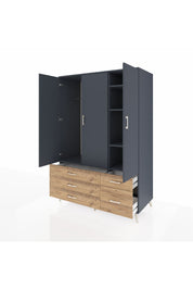 Kronos Dolap 5 Raflı 5 Çekmeceli Tek Askılı 132x59x195 Antrasit-Antrasit/Çam