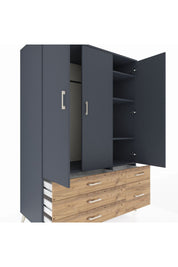 Kronos Dolap 5 Raflı 5 Çekmeceli Tek Askılı 132x59x195 Antrasit-Antrasit/Çam