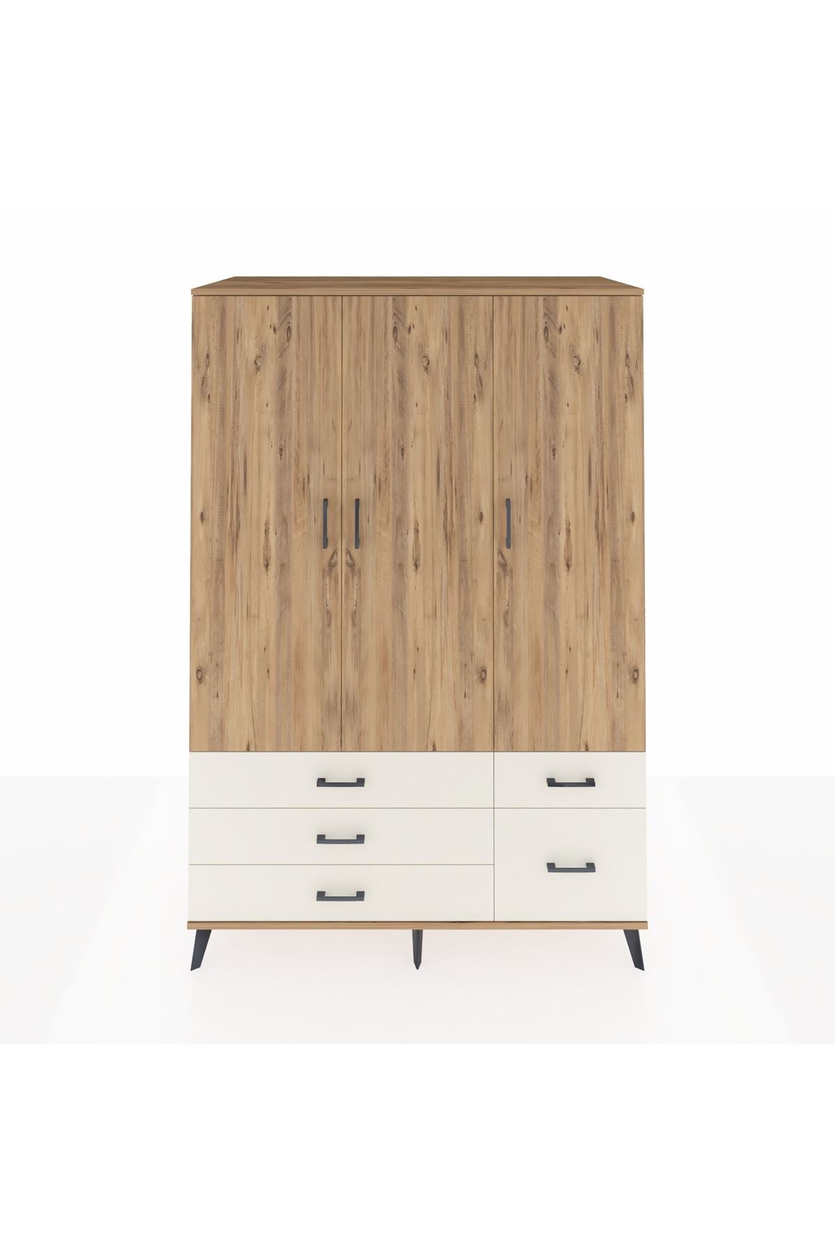 Kronos Dolap 5 Raflı 5 Çekmeceli Tek Askılı 132x59x195 Çam-Çam/Aytaşı