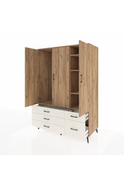 Kronos Dolap 5 Raflı 5 Çekmeceli Tek Askılı 132x59x195 Çam-Çam/Aytaşı