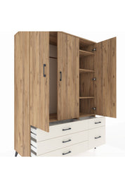 Kronos Dolap 5 Raflı 5 Çekmeceli Tek Askılı 132x59x195 Çam-Çam/Aytaşı